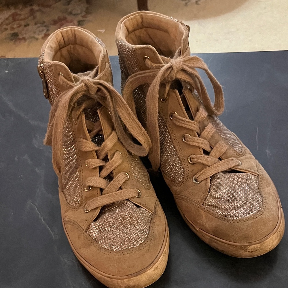 Guess Brown Glitter High-Top Sneakers
